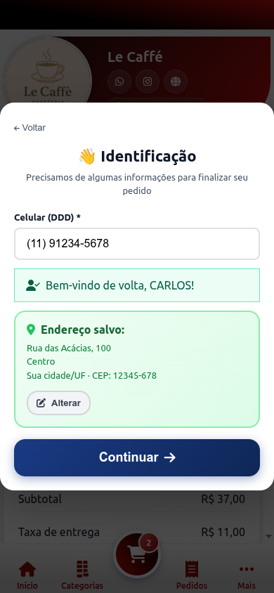 Cliente recorrente reconhecido pelo telefone